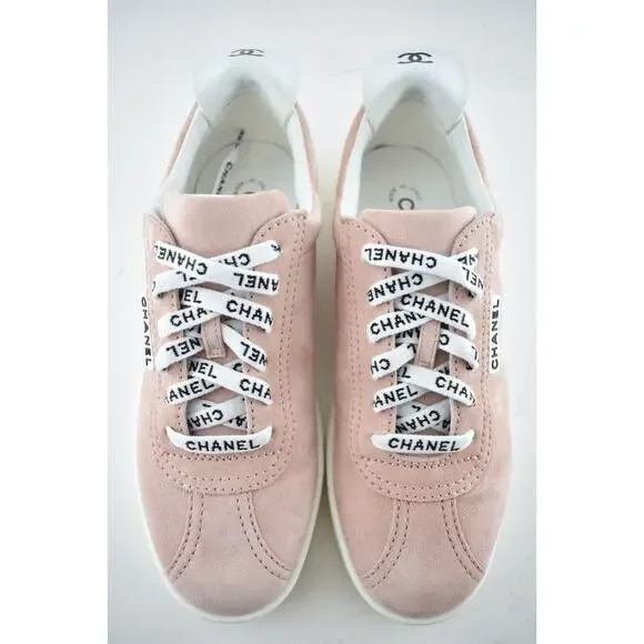 Chanel 20S Weekender Pink Suede CC Logo Laces Low Top Flat Runner Sneaker 42 - Picture 4 of 12